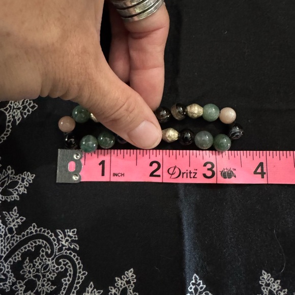 JUNGLE HIPPIE BRACELET - moss agate, sunstone, black agate, handmade trade beads - Picture 7 of 9